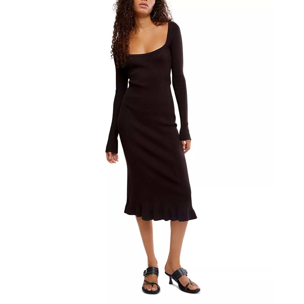 Free People Allister Sweater Dress Deep Scoop Womens XS Dark Brown NWOT $128